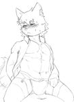  &lt;3 ambiguous_gender blush bulge canine clothed clothing embarrassed erection legwear line_art male male/ambiguous mammal navel open_shirt panties sheeporwolf stockings sweat underwear wolf 