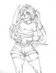 anthro autumm_airwave clothed clothing female knife lagomorph looking_at_viewer mammal monochrome rabbit scissors smile solo standing 