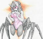  2016 anthro arachnid arthropod black_hair black_widow blush breasts cleavage clothed clothing drider equine female flicker-show hair horse hybrid mammal my_little_pony pony red_eyes solo spider towel water wet 