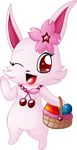  &lt;3 basket cute easter egg female flower holidays jewelpet lagomorph mammal mrsorange one_eye_closed open_mouth plant rabbit red_eyes ruby_(jewelpet) sanrio simple_background waving wink 