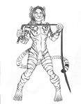  animal_genitalia anthro autumm_airwave balls feline fully_sheathed male mammal monochrome nude sheath smile solo standing tiger whip 