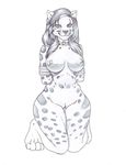  anthro autumm_airwave feline female looking_at_viewer mammal monochrome nude pussy rope smile solo thick_thighs wide_hips 