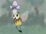  antennae arthropod detailed_background flora_fauna fur insect insect_wings morelull nintendo open_mouth open_smile plant pok&eacute;mon pokecology raining ribombee scarf smile tree video_games wet wet_fur white_fur wide_eyed wings yellow_fur 