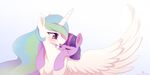  2016 blush duo equine eyes_closed feathered_wings feathers female feral friendship_is_magic hair horn long_hair looking_back mammal momomistress multicolored_hair my_little_pony open_mouth princess_celestia_(mlp) purple_eyes simple_background spread_wings twilight_sparkle_(mlp) white_background white_feathers winged_unicorn wings 