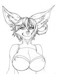  anthro autumm_airwave big_breasts breasts clothing feline female huge_breasts looking_at_viewer mammal monochrome nipple_bulge smile solo tight_clothing 