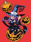  blair breasts hat highres jack-o'-lantern large_breasts long_hair pumpkin purple_hair shenanimation solo soul_eater witch_hat yellow_eyes 