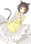  animal_ears apron bangs black_hair blue_ribbon blunt_bangs blush buttons cat_ears cat_girl cat_tail collared_dress dress dutch_angle eyebrows eyebrows_visible_through_hair frills hair_ornament hairpin hand_on_own_chest kavka knees_together_feet_apart long_sleeves looking_at_viewer maid_apron neck_ribbon original pantyhose ribbon short_hair simple_background solo stitches striped tail vertical-striped_dress vertical_stripes white_background white_legwear yellow_apron yellow_eyes 