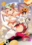 arm_up armpits bangs blonde_hair boots breasts cafe-chan_to_break_time cleavage cleavage_cutout commentary_request cookie crescent_moon demon_horns demon_tail demon_wings detached_collar fang food garters gloves halloween hand_on_head hat hat_ornament horns jack-o'-lantern large_breasts midriff miniskirt moon navel pink_footwear porurin red_eyes skirt solo star tail tea_(cafe-chan_to_break_time) thighhighs underboob underboob_cutout white_gloves wings 