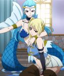  2girls aquarius_(fairy_tail) blonde_hair blue_hair fairy_tail highres lucy_heartfilia mermaid monster_girl multiple_girls 