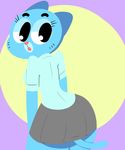  anthro blue_fur breasts butt cartoon_network cat clothed clothing dress_shirt feline female flutteringpie fur looking_back mammal mature_female mother nicole_watterson open_mouth parent shirt skirt solo the_amazing_world_of_gumball wide_hips 