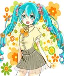  aqua_eyes aqua_hair blouse blush center_frills collared_shirt commentary_request cowboy_shot flower hair_flower hair_ornament hatsune_miku high-waist_skirt long_hair looking_at_viewer maaya open_mouth puffy_short_sleeves puffy_sleeves see-through see-through_silhouette shirt shirt_tucked_in short_sleeves skirt solo twintails very_long_hair vocaloid wing_collar 