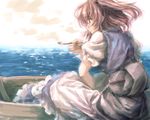  boat hair_bobbles hair_ornament holding holding_pipe japanese_clothes kiseru kitsune_maru ocean onozuka_komachi pipe puffy_short_sleeves puffy_sleeves red_hair rowboat short_sleeves sitting smoke smoking solo touhou two_side_up watercraft 