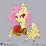  2016 apple bat_pony clothing dfectivedvice equine fangs female flutterbat_(mlp) fluttershy_(mlp) food friendship_is_magic fruit fur hair legwear long_hair looking_at_viewer mammal my_little_pony pink_hair red_eyes slit_pupils socks solo wings wodahseht yellow_fur 