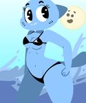  anthro bikini black_bikini blue_fur breasts cartoon_network cat cleavage clothed clothing feline female flutteringpie fur hand_on_hip looking_away mammal mature_female mother navel nicole_watterson parent sea solo swimsuit the_amazing_world_of_gumball water wide_hips 
