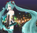  adapted_costume aqua_eyes aqua_hair aqua_nails aqua_neckwear backless_outfit bare_back bare_shoulders black_footwear black_skirt blurry bokeh boots commentary_request depth_of_field detached_sleeves expressionless floating_hair from_behind hatsune_miku long_hair looking_at_viewer looking_back maaya microskirt nail_polish necktie night pleated_skirt see-through see-through_silhouette see-through_sleeves shoulder_blades skirt solo thigh_boots thighhighs twintails very_long_hair vocaloid 