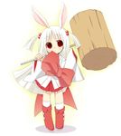  animal_ears boots bow bunny_ears hammer japanese_clothes kimono knee_high_boots knee_highs kneehighs long_hair skirt twin_tails twintails usagimimi white_hair 