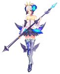  armor armored_dress boots choker dress elbow_gloves full_body gloves gwendolyn iwai_ryou miniskirt multicolored multicolored_wings odin_sphere polearm skirt solo standing strapless strapless_dress thigh_boots thighhighs weapon white_background wings zettai_ryouiki 