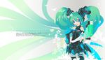  aqua_hair bass_guitar blue_eyes detached_sleeves extvia hatsune_miku instrument long_hair necktie skirt smile solo themed_object thighhighs twintails very_long_hair vocaloid zettai_ryouiki 