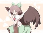  arm_cannon brown_hair miko_machi one_eye_closed red_eyes reiuji_utsuho ribbon solo touhou weapon wings 