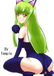  :&lt; animal_ears ass bangs bare_shoulders blue_legwear boots c.c. cat_ears cat_tail code_geass elbow_gloves facial_mark from_behind gloves green_hair high_heels leotard long_hair looking_at_viewer looking_back partially_visible_vulva paw_pose paws shoes simple_background solo spread_legs squatting tail temple_(artist) thigh_boots thighhighs tiptoes whisker_markings white_background yellow_eyes 