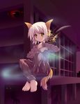  amber_eyes animal_ears bare_feet barefoot fox_ears kitsunemimi pajamas pyjamas short_hair white_hair yellow_eyes 