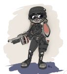  2016 anthro armor belt buckteeth bulletproof_vest clothed clothing conditional_dnp digitigrade disney earpiece ears_down eyewear female fluff-kevlar footwear fully_clothed furgonomics gloves goggles gun handgun handwear headgear headwear helmet holding_object holding_weapon holster judy_hopps knee_pads lagomorph leporid mammal open_mouth pistol pivoted_ears police police_officer police_uniform purple_eyes rabbit ranged_weapon simple_background smile solo standing swat teeth tranquilizer uniform weapon zootopia 