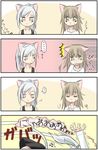  1girl animal_ears cat_ears comic commentary_request copyright_request glomp hug otoko_no_ko scared skirt tackle you2 