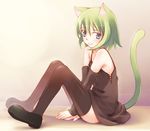  animal_ears cat_ears chemise copyright_request dress elbow_gloves gloves green_eyes green_hair inato_serere solo tail thighhighs zettai_ryouiki 