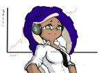  2019 alternate_costume animal_humanoid blue_hair breasts brown_skin cephalopod cephalopod_humanoid english_text eyewear female glasses graph green_eyes hair hands_on_hips headphones hi_res humanoid marina_(splatoon) marine marine_humanoid meta mollusk mollusk_humanoid nintendo octoling office_lady pointy_ears satelliteicarus solo splatoon splatoon_2 standing tentacle_hair tentacles text video_games 