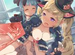  animal_ears belt blonde_hair blue_hair bottomless braid breasts breath cat_ears censored cervix closed_eyes cross-section doggystyle fang fingerless_gloves futa_with_female futanari gloves hanging_breasts hat highres interlocked_fingers jacket large_breasts long_hair looking_at_another looking_back multiple_girls nekotewi nipples open_clothes open_jacket open_mouth penis purple_eyes pussy sex smile tears tree_of_savior twin_braids uterus vaginal 