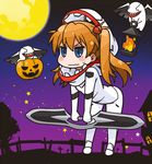  angel_(evangelion) blue_eyes chibi costume end_of_evangelion jack-o'-lantern lantern long_hair mass_production_eva moon neon_genesis_evangelion night night_sky orange_hair pumpkin sky smile solo souryuu_asuka_langley youkan 