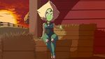  2016 abs alien cartoon_network female fence gem_(species) green_body green_eyes hay humanoid peridot_(steven_universe) plagueofgripes sitting solo steven_universe sun sunset tree wide_hips 