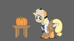  applejack_(mlp) blonde_hair clothing costume earth_pony equine female feral food friday_the_13th friendship_is_magic fruit fur green_eyes hair halloween hockey_mask holidays horse jack_o&#039;_lantern jason_voorhees knife mammal mask melee_weapon my_little_pony pony pumpkin solo table weapon 