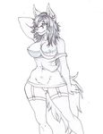  anthro areola autumm_airwave breasts canine clothed clothing female garter mammal monochrome nipples solo wide_hips 