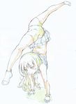  absurdres anitore!_ex bike_shorts color_trace colored_pencil_(medium) commentary_request flexible full_body handstand highres kitazinger long_hair skirt socks solo stretch tachibana_shion traditional_media 