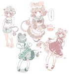  alternate_costume animal_ears apron barefoot basket bird black_legwear bloomers blush brown_footwear cinderella_bust cup dress enmaided flower flying_sweatdrops from_behind grey_dress grey_hair heart jewelry looking_at_viewer maid maid_apron maroon_skirt mary_janes mitsumoto_jouji mouse mouse_ears mouse_tail nazrin pendant petticoat red_eyes sailor_collar saucer shiny shiny_hair shoes short_dress short_hair sideways_glance solo tail tea teapot thighhighs toes touhou translation_request underwear underwear_only upskirt zettai_ryouiki 