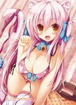  :d animal_ears bare_shoulders bell bikini breasts cat_ears cat_tail cleavage covered_nipples dengeki_moeou detached_collar fang hair_ribbon hanging_breasts highres jingle_bell large_breasts long_hair looking_at_viewer open_mouth orange_eyes original paw_pose pink_hair ribbon shia_flatpaddy side-tie_bikini smile solo swimsuit syroh tail tail_ribbon thighhighs twintails two_side_up untied untied_bikini very_long_hair white_legwear 