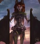  5_fingers alectorfencer anthro black_nose brown_hair canine clothed clothing day detailed_background female gloves hair mammal outside sky solo standing wide_hips 