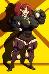  1girl brown_hair devmgf extreme_muscles female kujikawa_rise muscle persona persona_4 ponytail solo torn_clothes twin_ponytails 