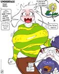  2015 2016 anthro asriel_dreemurr big_breasts blush boss_monster breast_expansion breasts caprine crossgender dialogue edit english_text erect_nipples female flora_fauna flowey_the_flower goat group hi_res horn huge_breasts male mammal nipple_bulge nipples plant sabotage text toriel traditional_media_(artwork) undertale video_games walter_sache 