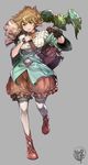  adapted_costume alternate_breast_size alternate_height animal bad_id bad_pixiv_id bag bird blue_eyes breasts brown_gloves commentary full_body gloves granblue_fantasy grey_background handbag harvin highres jewelry light_brown_hair medium_breasts pants parrot pink_footwear pink_pants pointy_ears puffy_pants ring scroll shoes short_hair sierokarte simple_background solo suzumedachi thighhighs watch what_if white_legwear zettai_ryouiki 