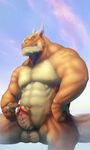  abs animal_genitalia anthro ayndrew balls belly blush claws clenched_teeth cloud dragon erection front_view green_eyes horn looking_at_viewer male muscular muscular_male nipples nude pecs penis pose precum sky solo standing sweat teeth thick_penis vein veiny_penis 