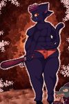  anthro baseball_bat bat_(object) bea_(nitw) blue_fur breasts cat clothed clothing crocodilian duo feline female fur hi_res mae_(nitw) mammal night_in_the_woods nipples nude obese overweight overweight_female panties rear_view red_eyes reptile salamikii scalie side_boob solo_focus topless underwear video_games 