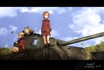  absurdres assam bangs black_footwear black_skirt blonde_hair blue_eyes boots braid churchill_(tank) cloud cloudy_sky commentary_request cup darjeeling day emblem girls_und_panzer ground_vehicle hair_ribbon highres holding jacket leaf letterboxed light_smile long_sleeves military military_uniform military_vehicle miniskirt motor_vehicle multiple_girls on_vehicle orange_hair orange_pekoe outdoors pleated_skirt red_jacket ribbon sanshouuo short_hair sitting skirt sky st._gloriana's_(emblem) st._gloriana's_military_uniform standing tank teacup tied_hair tree twin_braids uniform wind 