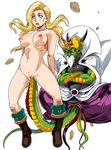  1girl areolae beard bianca blonde_hair blue_eyes breasts cape censored clothed_male_nude_female crossed_arms dragon_quest dragon_quest_v drooling empty_eyes feet floating floating_hair helmet highres horns large_breasts legs long_hair looking_at_viewer machwing monster mosaic_censoring navel nipples open_mouth pubic_hair pussy rape saliva simple_background thighs vaginal_insertion white_background 