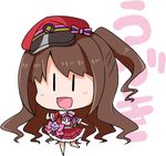  =d blush bow brown_hair character_name chibi commentary_request dekitate_evo!_revo!_generation! full_body hat hat_bow idolmaster idolmaster_cinderella_girls long_hair looking_at_viewer noai_nioshi one_side_up open_mouth peaked_cap pink_bow pink_ribbon ribbon shimamura_uzuki shirt simple_background skirt skirt_set smile solo striped striped_bow white_background |_| 