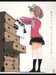  brown_eyes brown_hair chest_of_drawers commentary_request drawer holding_shirt japanese_clothes kantai_collection kariginu kitsuneno_denpachi letterboxed open_mouth pleated_skirt ryuujou_(kantai_collection) sailor_collar sailor_shirt shadow shirt skirt socks solo translated twintails visor_cap white_background 