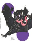  1997 anthro bat black_hair breasts featureless_breasts female furgonomics furry-specific_piercing hair mammal nude piercing purple_eyes scarf slickpuppy solo wing_piercing 