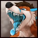  2016 anthro black_border black_nose blue_eyes blue_fur blue_markings blue_tongue border brown_fur brown_hair canine digital_media_(artwork) ekbellatrix facial_markings fangs fox front_view fur gaping_mouth hair headshot_portrait male mammal markings mouth_shot multicolored_fur nude open_mouth orange_fur portrait saliva simple_background solo teeth tongue tongue_out white_fur zelminax 