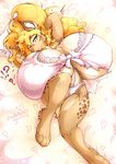  ! 2016 ?!!? amber_eyes anthro bed big_breasts blonde_hair breasts brown_fur brown_nose cleavage clothed clothing feline female fur hair hand_behind_head hindpaw huge_breasts hyper hyper_breasts leonkatlovre long_hair lying lynx mammal nightgown on_back one_eye_closed panties paws solo spots thick_thighs under_boob underwear 